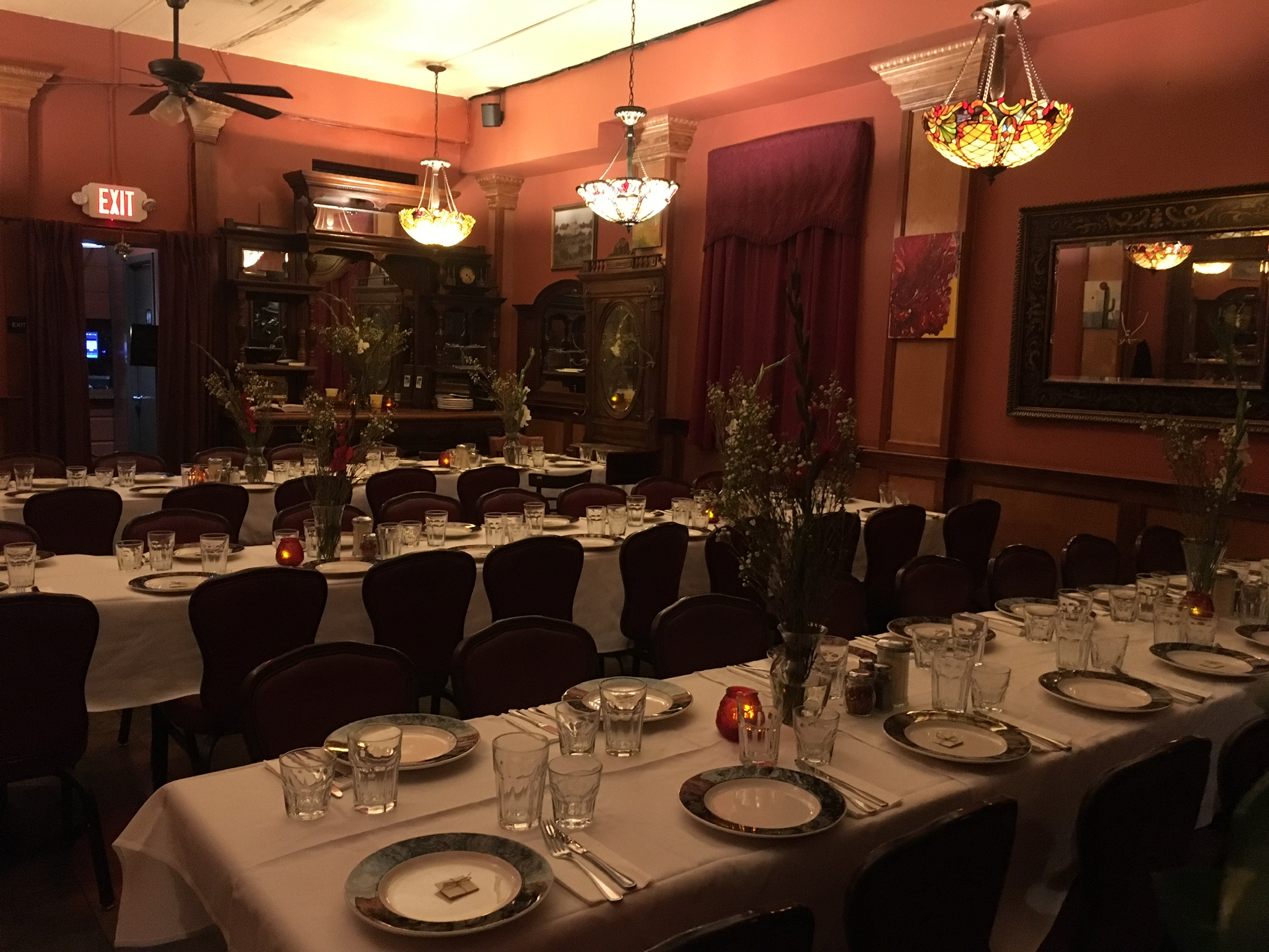 The Sausage Factory dining room arranged with long tables for a large gathering